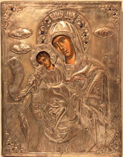 18TH ASSORTED RUSSIAN ICON ON SILVER / WOOD: 18TH ASSORTED RUSSIAN ICON ON SILVER/ WOOD PANELS