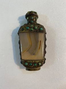 Late 19th TURQUOISE AND STONE INLAID SNUFF BOTTLES CHINESE FILIGREE ,: CHINESE FILIGREE , late 19th/early 20th century, the bottles with coral and turquoise snuff bottles,