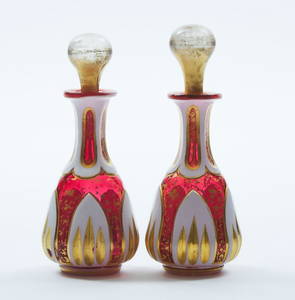 Pair of Bohemian Overlaid, Cut and Gilt Red Glasss Pair of Bohemian Overlaid, Cut and Gilt Red Glass