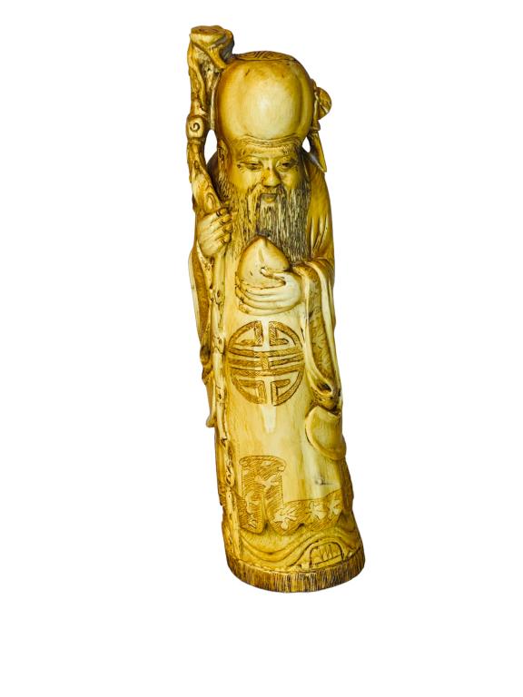 An 18th/19th C. Chinese hard carved Shou Lao An 18th/19th C. Chinese Shou Lao: An 18th/19th C. Chinese Shou Lao size 25.5 cm high and from the base 6.5 cm