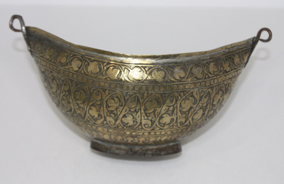 Persian enamel on copper Kashkul decorated 18 th Persian enamel on copper Kashkul decorated 18TH (1 of 4)