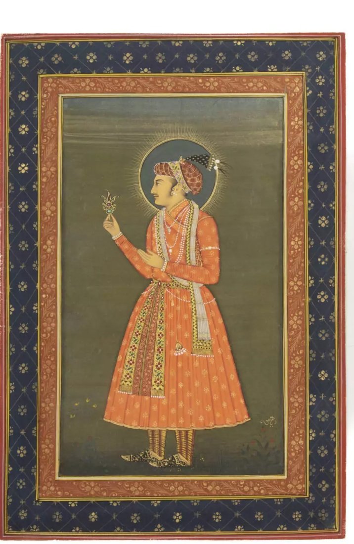 late 18 th Mughal School miniature painting empire Indian (1 of 2)