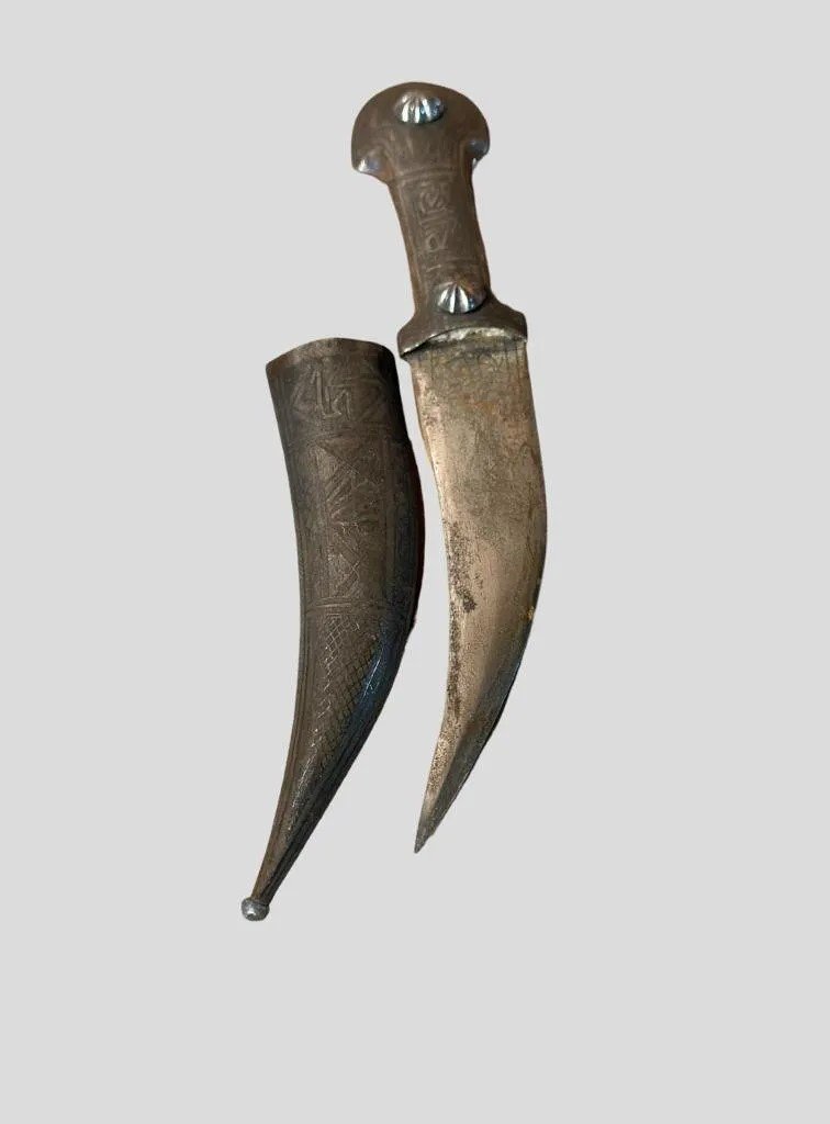 19 TH A SYRIAN DAGGER HAND MADE khanjar silver inlaid 25 cm (1 of 3)