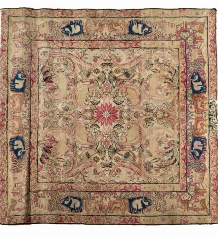 ANTIQUE KNOTTED WOOL KERMAN RUG ANTIQUE KNOTTED WOOL KERMAN RUG  For the European market.Cream (1 of 3)