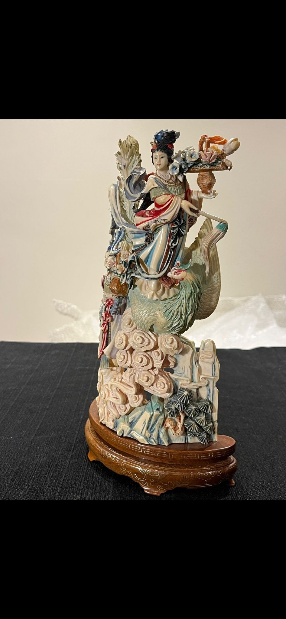 Hard Carved 19 Century Chinese carving with wood base (1 of 6)