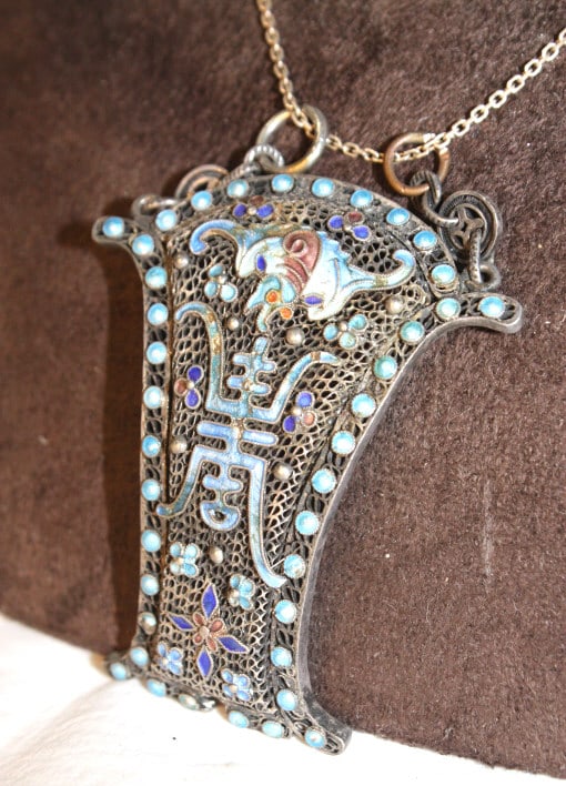 19th Antique Chinese Silver Filigree Enamel 19 th Antique Chinese Silver Filigree Enamel Necklace (1 of 4)