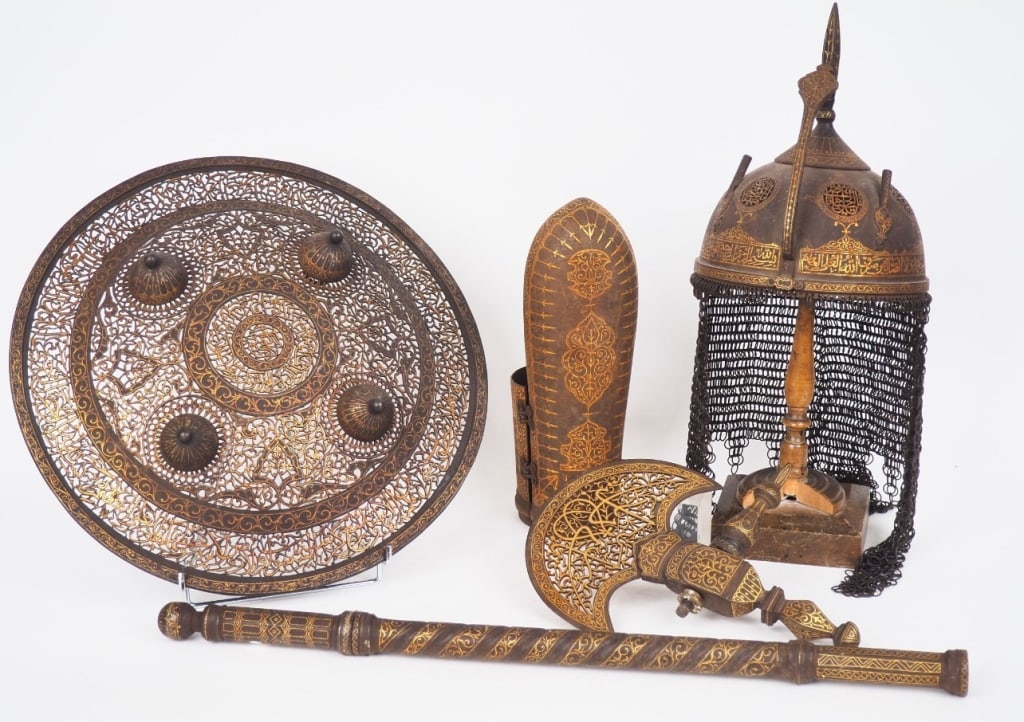 PERSAIN QAJAR ISLAM BRONZE KORAN CALLIGRPHY ARMOR COMPLETE ARMOR  Islamic Bronze and gold inlaid (1 of 1)