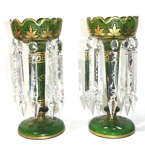 pair bohemian glass luster bohemian glass 32 cm high: pair bohemian glass luster bohemian glass 32 cn high For condition report please contact E-mail :(antiquesyorkville@gmail.com ) phone:(+647-671-4495) Thanks Yorkville Auction