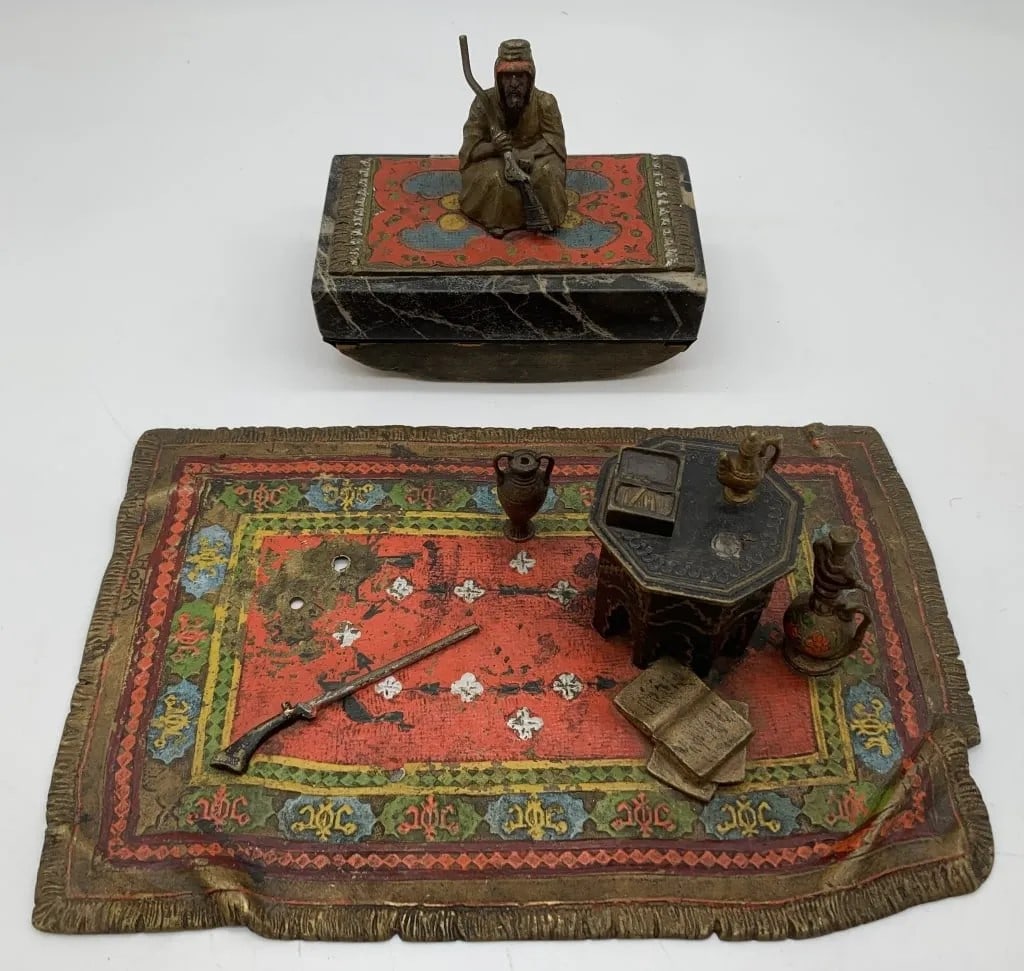 Orientalist Cold Painted Vienna Bronze Man on Rug  Anton Chotka ca. 1900 (1 of 6)