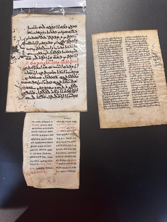 18 th three  folio Ethiopian bible manuscript 18 th three  folio Ethiopian bible manuscript (1 of 2)