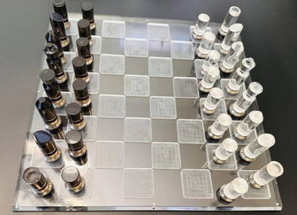 Lucite Chess Set by Michel Dumas Lucite Chess Set by Michel Dumas: Lucite Chess Set by Michel Dumas For condition report please contact E-mail :(antiquesyorkville@gmail.com ) phone:(+647-671-4495) Thank you Yorkville Auction Appraisals
