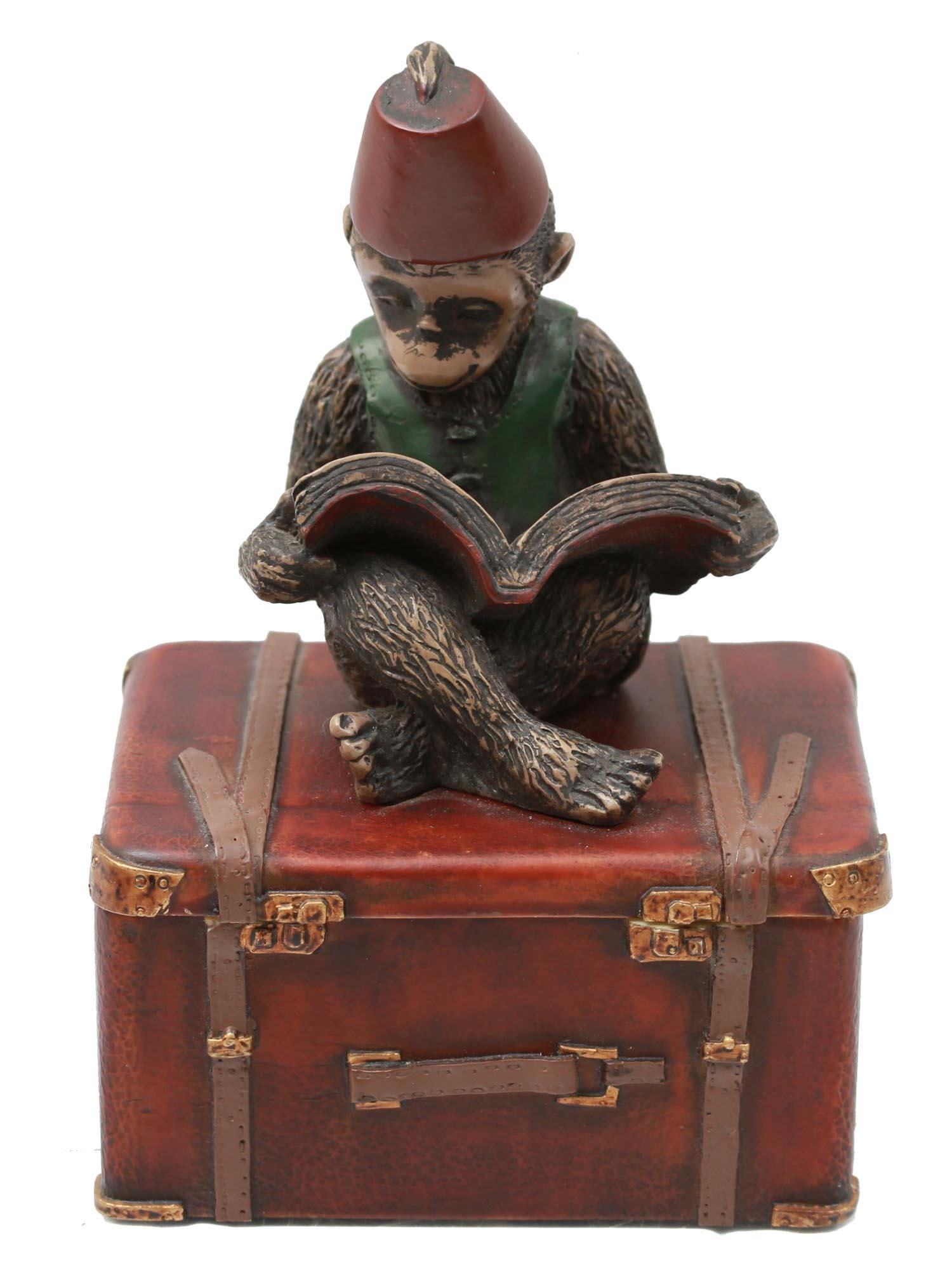 20th German Trinket Box with a Reading Monkey A vintage hand-painted resin trinket box modeled as a (1 of 8)
