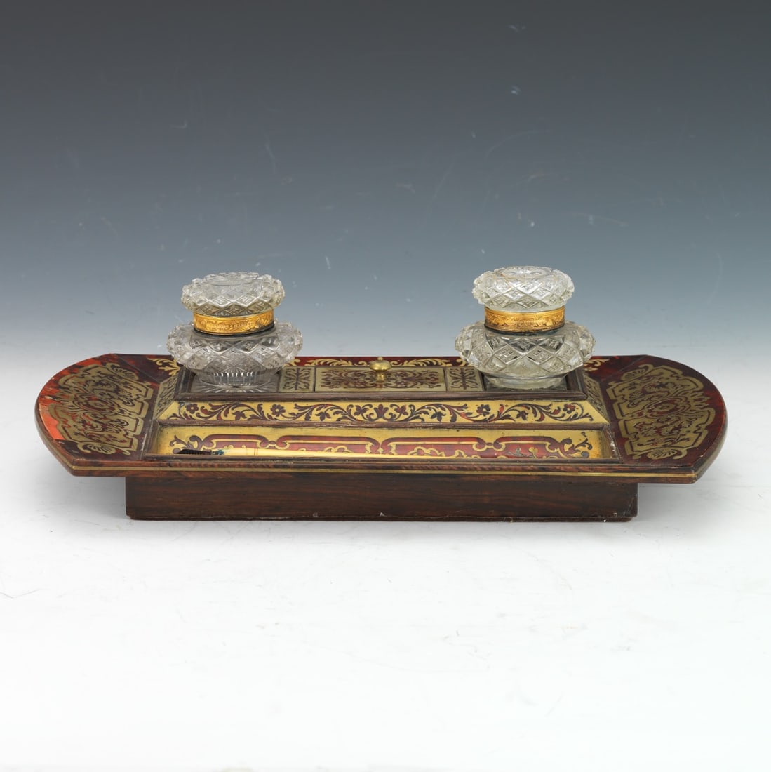 French Boulle Desk Set French Boulle Desk Set Boulle and brass desk set laid over kingwood with two (1 of 7)