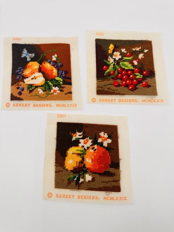 3 1960s Vintage unFramed Needlepoints fruits 3 1960s Vintage unFramed Needlepoints fruits   . For (1 of 2)