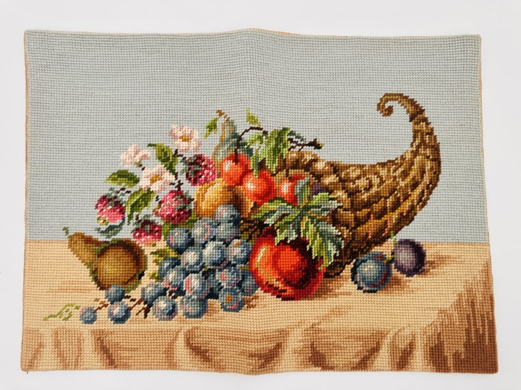 Vintage Cornucopia Needlepoint, Bountiful Harvest, Vintage Cornucopia Needlepoint, Bountiful Harvest: Vintage Cornucopia Needlepoint, Bountiful Harvest Cornucopia Needlepoint,For condition report please contact E-mail.For condition report please contact E-mail :(antiquesyorkville@gmail.com ) phone:(+6