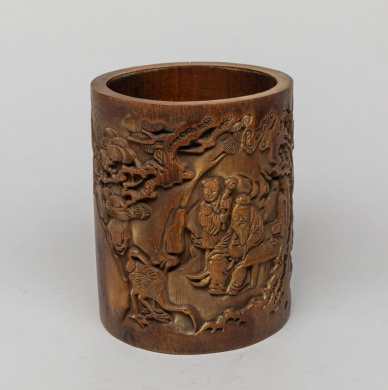 Chinese Carved Boxwood Brush Holder Chinese Carver Chinese Carved Boxwood Brush Holder Chinese (1 of 10)