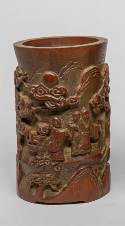 Chinese Carved Boxwood Brush Holder Chinese Carver Chinese Carved Boxwood Brush Holder Chinese (1 of 1)