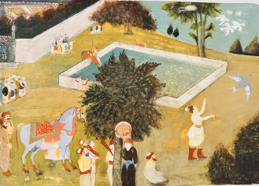 19 th Indian Miniature Painting Nala Releases the Swan by Ranjha. From the Nala Damayanti series. (1 of 2)