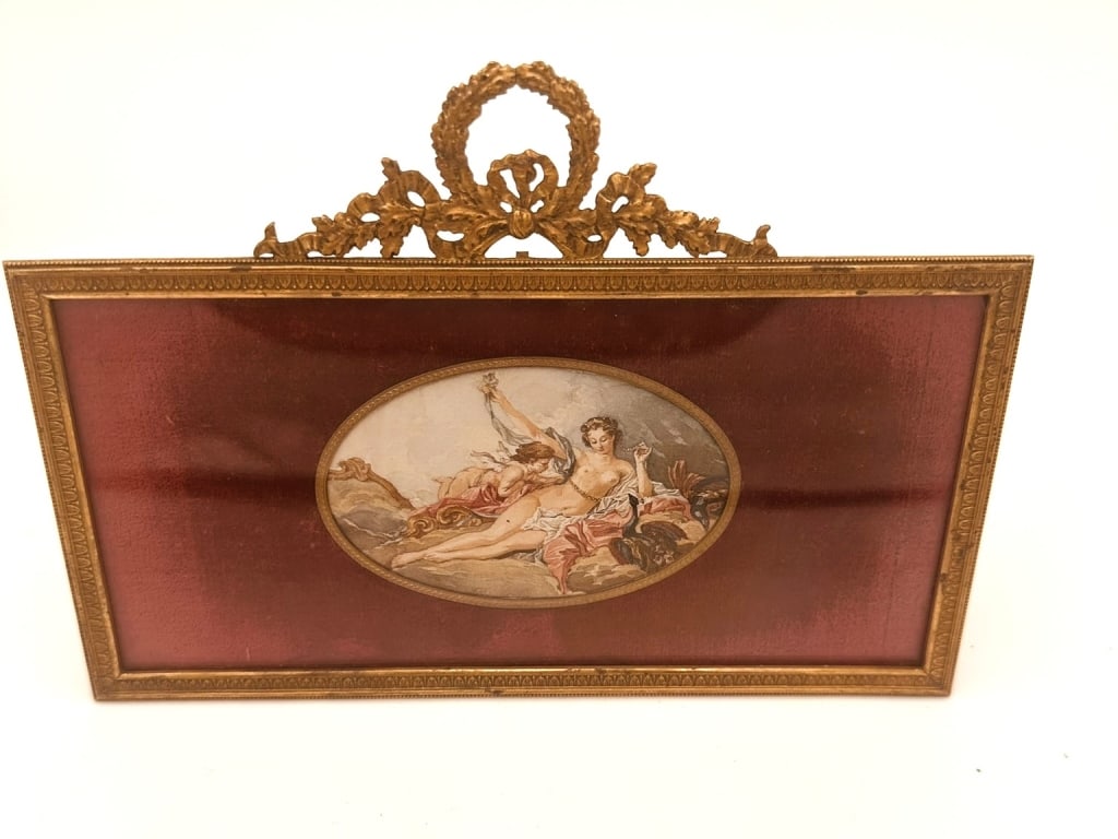 19 th French Bronze frame hand craft with pinted Antique French Gilt Bronze Frame with Romantic (1 of 4)