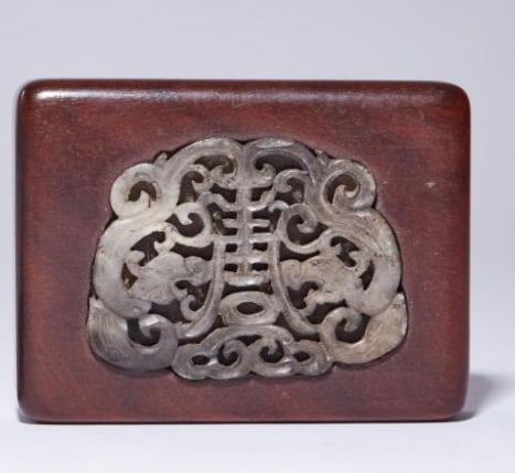 Chinese Carved Jade Plaque Mounted in Hardwood Box (1 of 4)