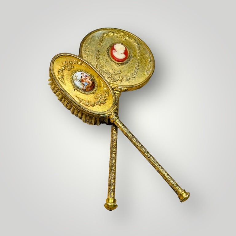 antique French Hair Brush And Mirror (1 of 8)