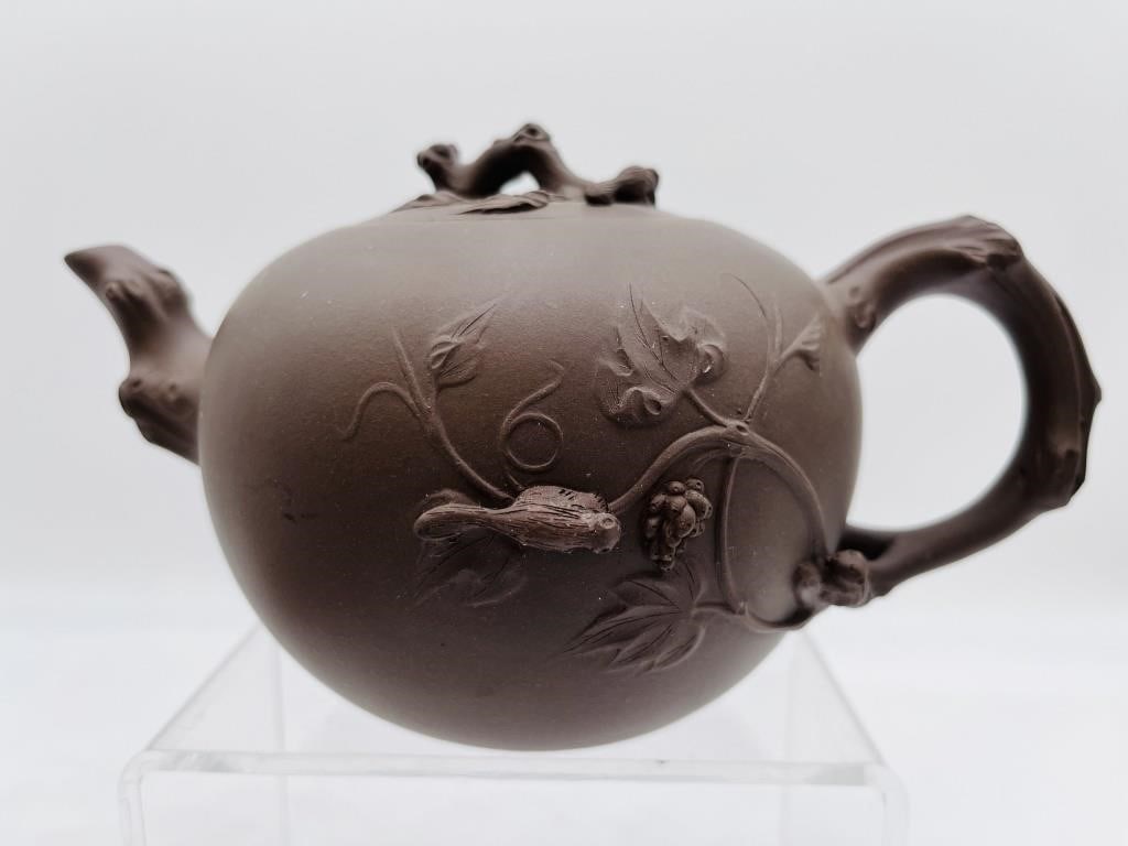 Chinese Yixing Zisha Teapot ? Signed, Vine Motif,r (1 of 2)