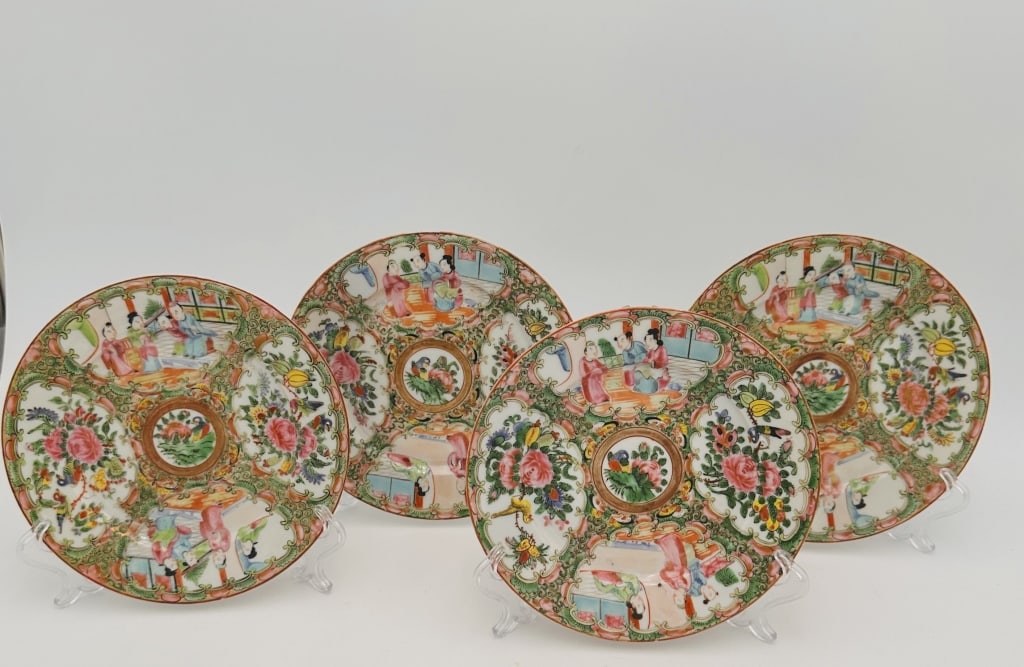 four 19th Chinese export porcelain plates in the Famille Rose / Rose Medallion (1 of 6)