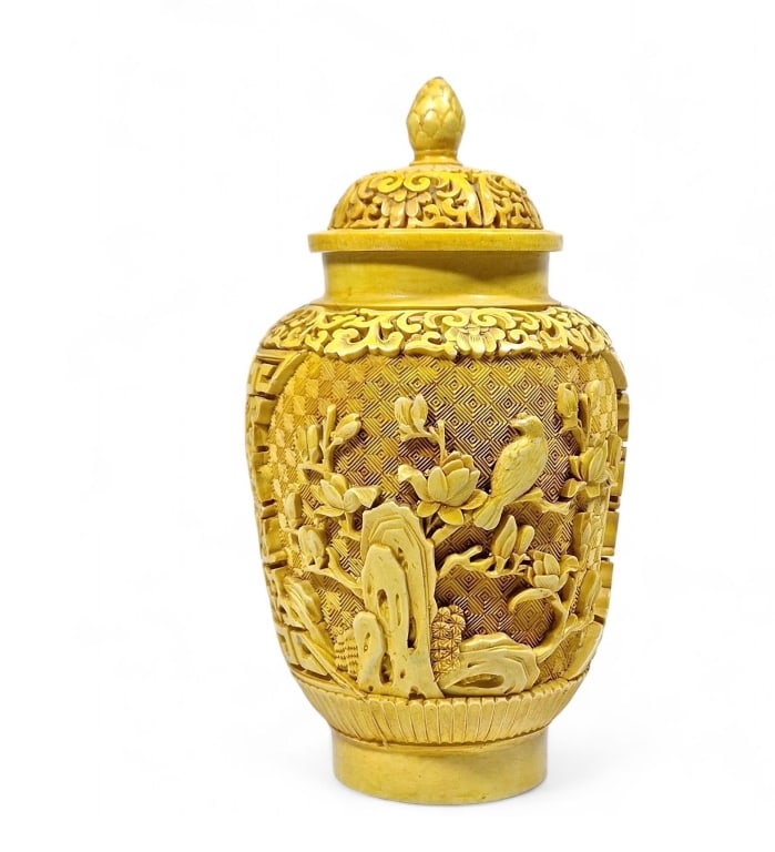 19 th chinese large yellow Cinnabar Lacquer jar be (1 of 7)