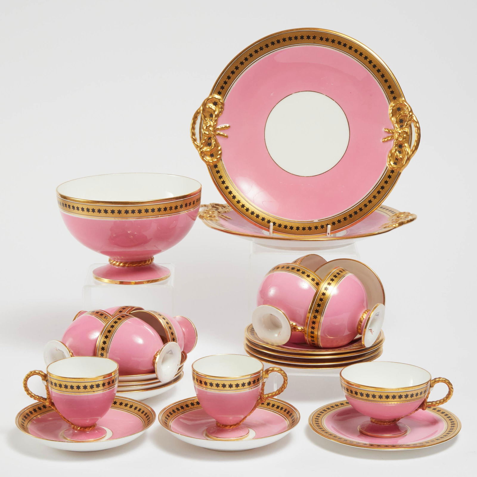 English Porcelain Gilt and Pink Enamelled Partial Tea and Coffee Service, c.1870 (1 of 1)