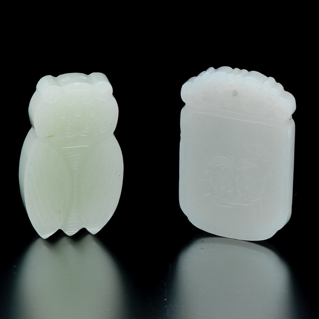 Two Chinese Carved Celadon Jade Ornaments Two Chinese Carved Celadon Jade Ornaments Two carved (1 of 6)