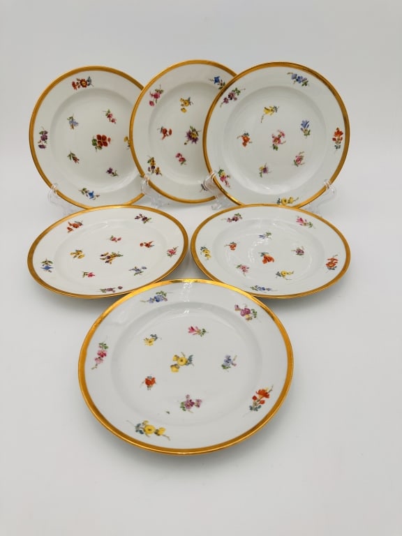 19 century meissen 6 pieces  sword cross germany Set of 6 Meissen-Style Hand-Painted Porcelain (1 of 2)