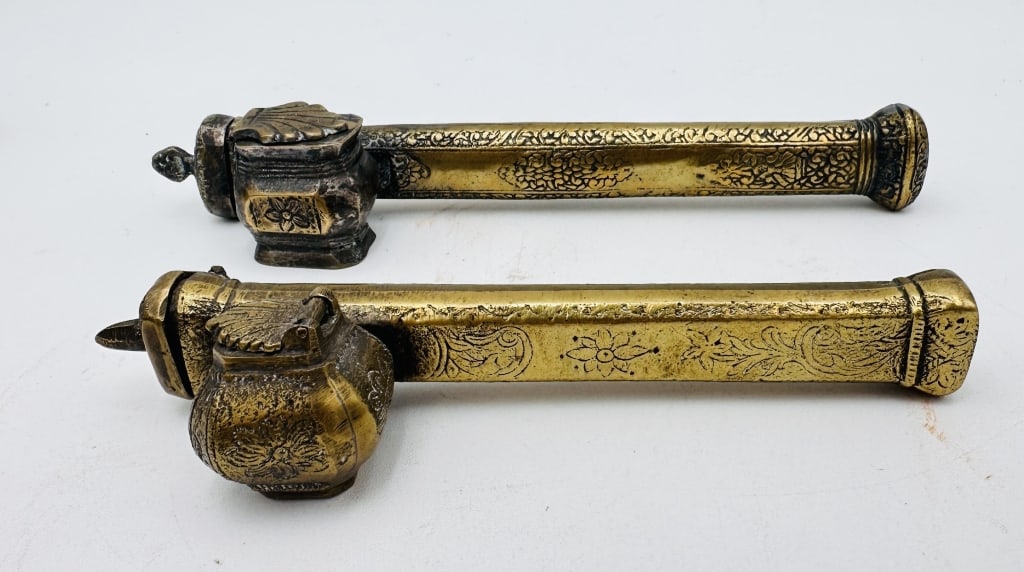 two 19th antique Islamic pen case, commonly refern two Ottoman or Qajar Brass Qalamdan (Pen Case (1 of 2)