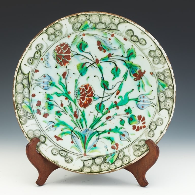 Ottoman Iznik Polychrome Pottery Plate, 17th Centy Ottoman Iznik Polychrome Pottery Plate, 17th (1 of 4)
