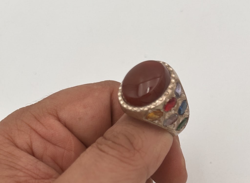 SILVER MAN RING WITH SEVERAL GEM STONE SILVER MAN RING WITH SEVERAL GEM STONE    . For condition (1 of 5)