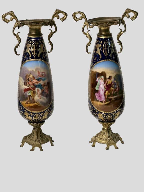 Pair Bronze Mounted Sevres Vases Pair of S?vres-Style Ormolu-Mounted Porcelain VasesA fine pair of (1 of 8)
