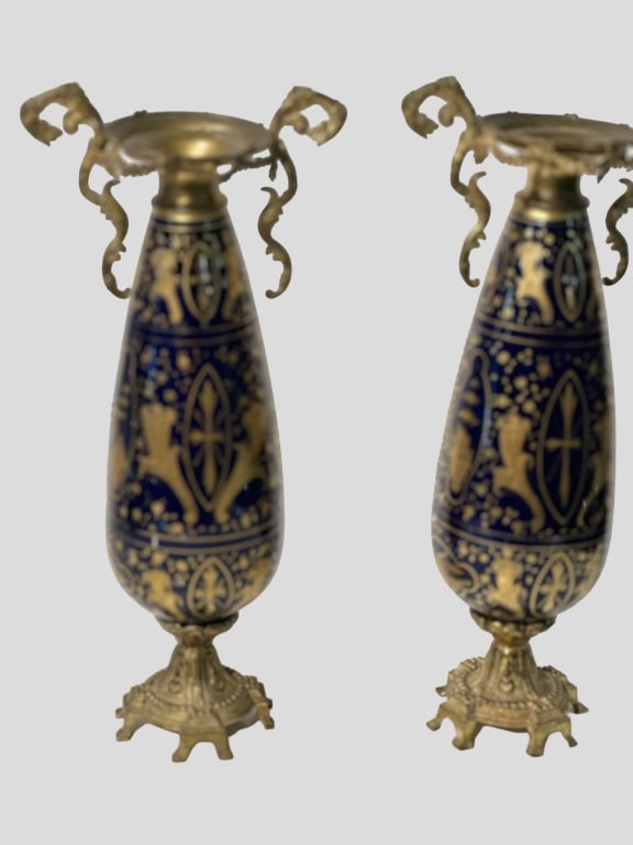 Pair Bronze Mounted Sevres Vases Pair of S?vres-Style Ormolu-Mounted Porcelain VasesA fine pair of - 3