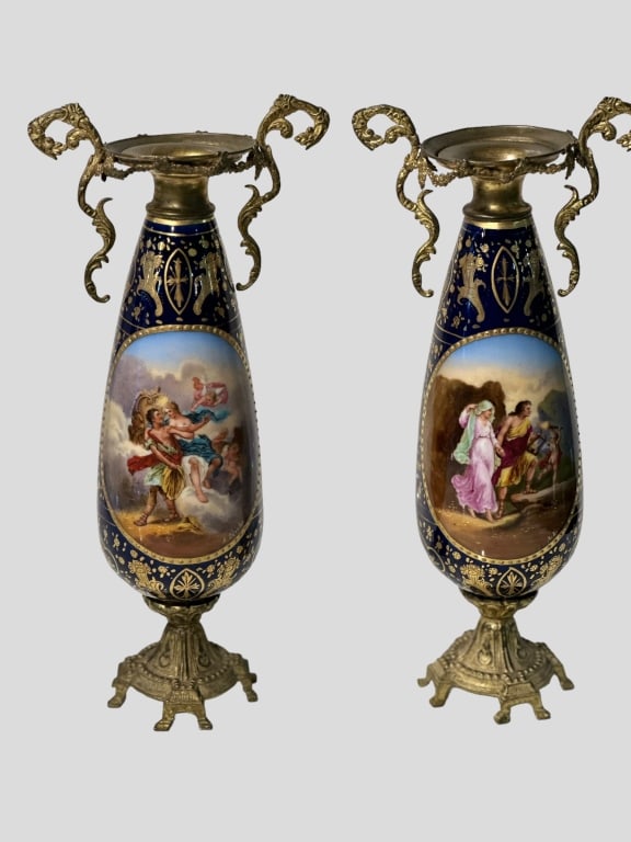 Pair Bronze Mounted Sevres Vases Pair of S?vres-Style Ormolu-Mounted Porcelain VasesA fine pair of - 4