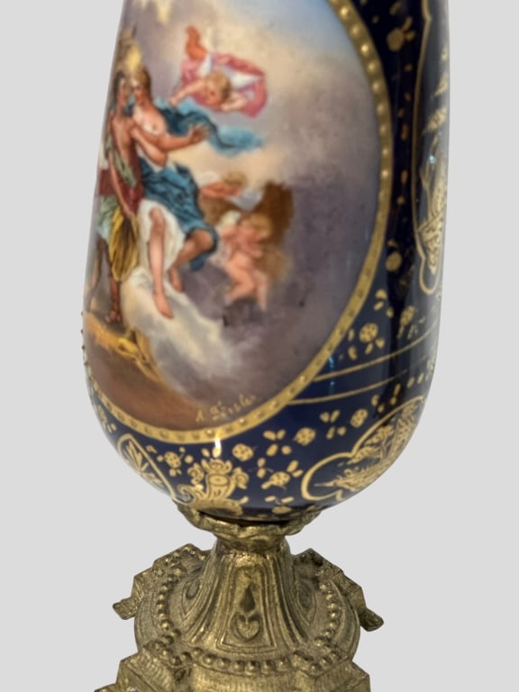 Pair Bronze Mounted Sevres Vases Pair of S?vres-Style Ormolu-Mounted Porcelain VasesA fine pair of - 5