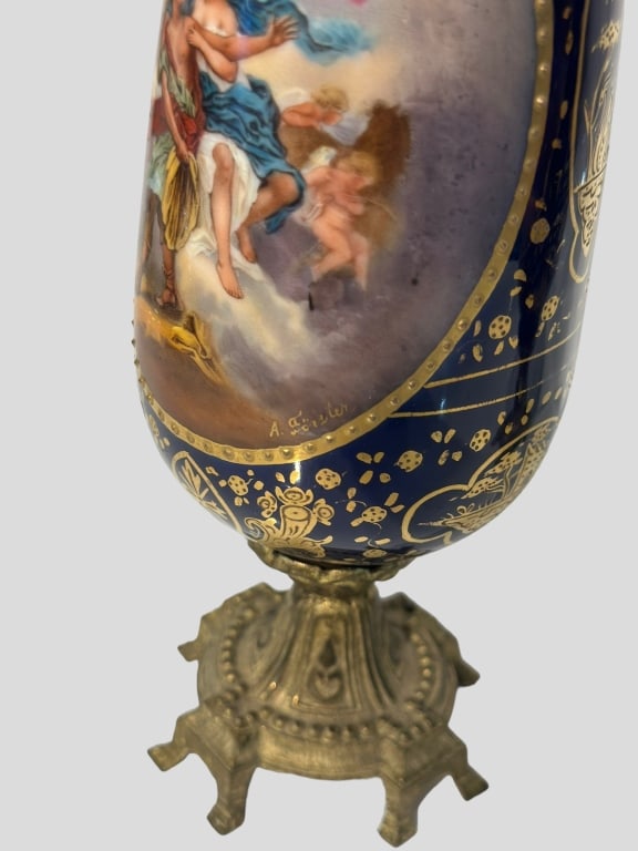 Pair Bronze Mounted Sevres Vases Pair of S?vres-Style Ormolu-Mounted Porcelain VasesA fine pair of - 6