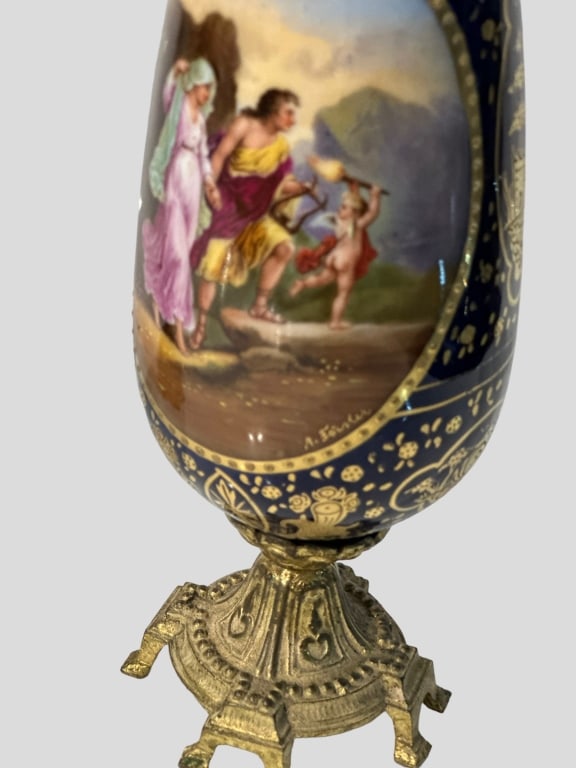 Pair Bronze Mounted Sevres Vases Pair of S?vres-Style Ormolu-Mounted Porcelain VasesA fine pair of - 7