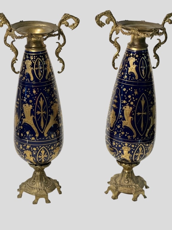Pair Bronze Mounted Sevres Vases Pair of S?vres-Style Ormolu-Mounted Porcelain VasesA fine pair of - 8