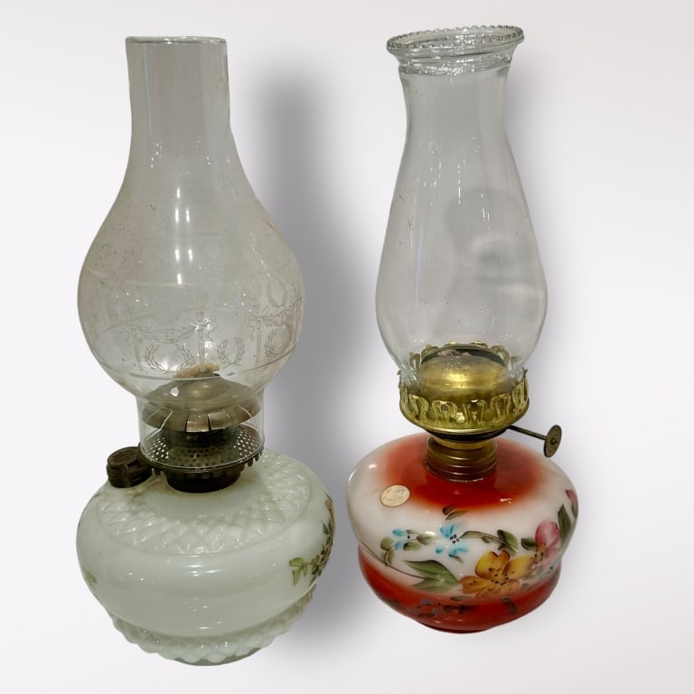 2 Antique Milk Glass Kerosene Oil Lamp victorian Pair of Antique Glass Oil Lamps ? Hand-Painted and (1 of 4)
