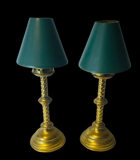 Pair of Gothic Brass Candlesticks with T?le Shades Pair of Vintage French Empire-Style Bouillotte (1 of 4)
