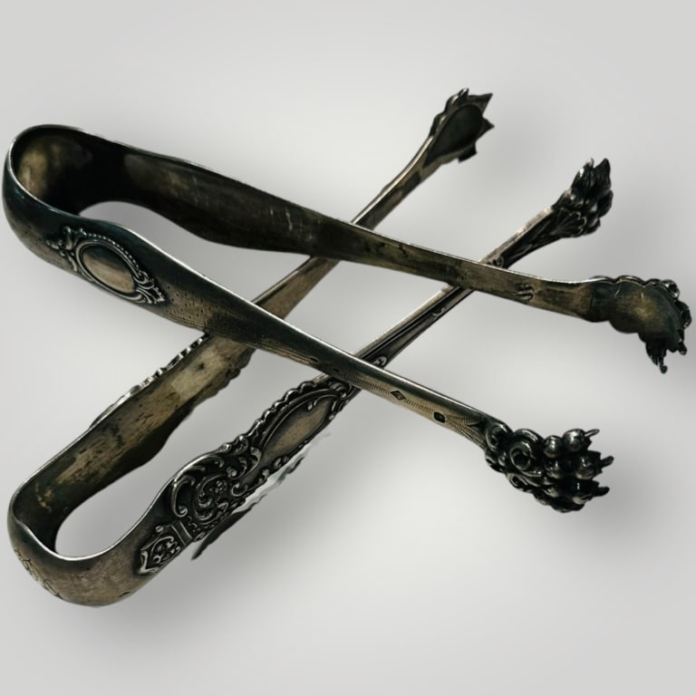 2 frensh suger silver tongs 118 gram Pair of Antique Silverplate Ornate Sugar Tongs ? Victorian (1 of 5)
