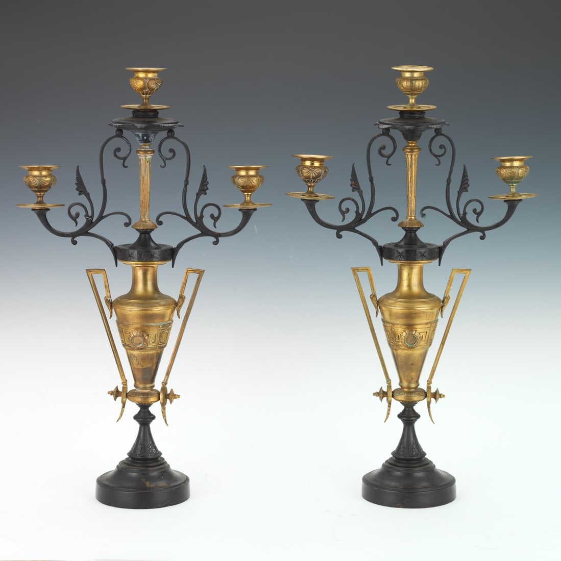Bronze urn form candelabra with three sockets Pair of Bronze Candelabra 20"H x 11 ?"W Bronze urn (1 of 7)