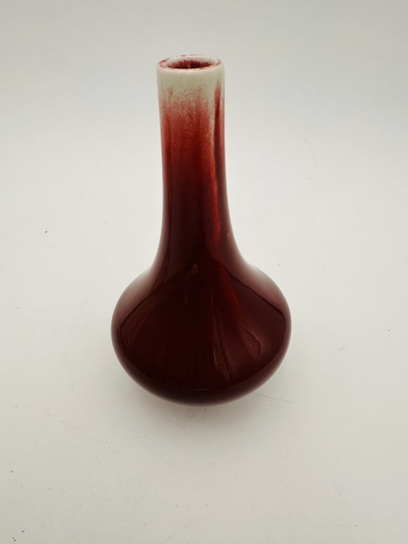 small Chinese Ox blood Flambe Glaze vase 15 cm Chinese Oxblood-Glazed ?Langyao? Yuhuchunping Vase, (1 of 4)