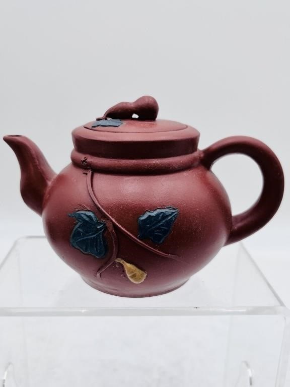 Chinese Yixing Zisha Teapot ? Signed, Vine Motif Chinese Yixing Zisha T (1 of 2)
