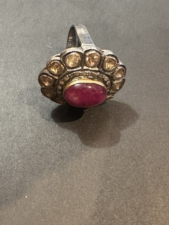 925 SILVER women RING WITH ruby with Diamond 925 SILVER women RING WITH ruby with uncut Diamond (1 of 2)