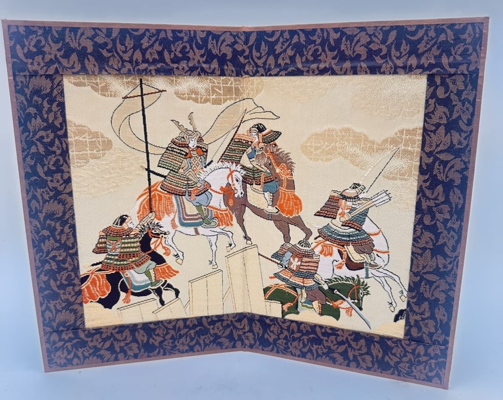Japanese Embroidered Textile Panel of Samurai Warh Japanese Embroidered Textile Panel of Samurai (1 of 4)