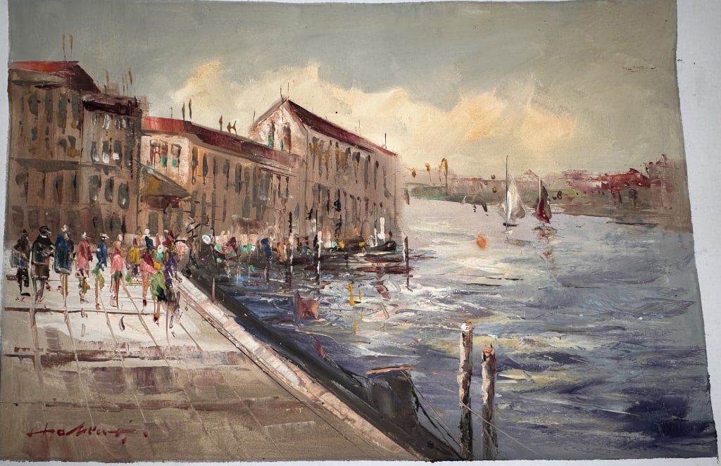 H. Galien-Laloue (Attributed), Venetian Waterfrone H. Galien-Laloue (Attributed), Venetian: H. Galien-Laloue (Attributed), Venetian Waterfront Scene Oil on Canvas, Signed Lower Left A luminous impressionist harbor scene,